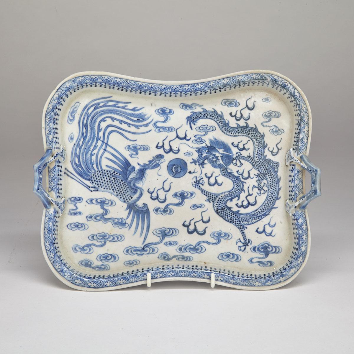Blue and White ‘Phoenix and Dragon’ Tray, 19th Century 
