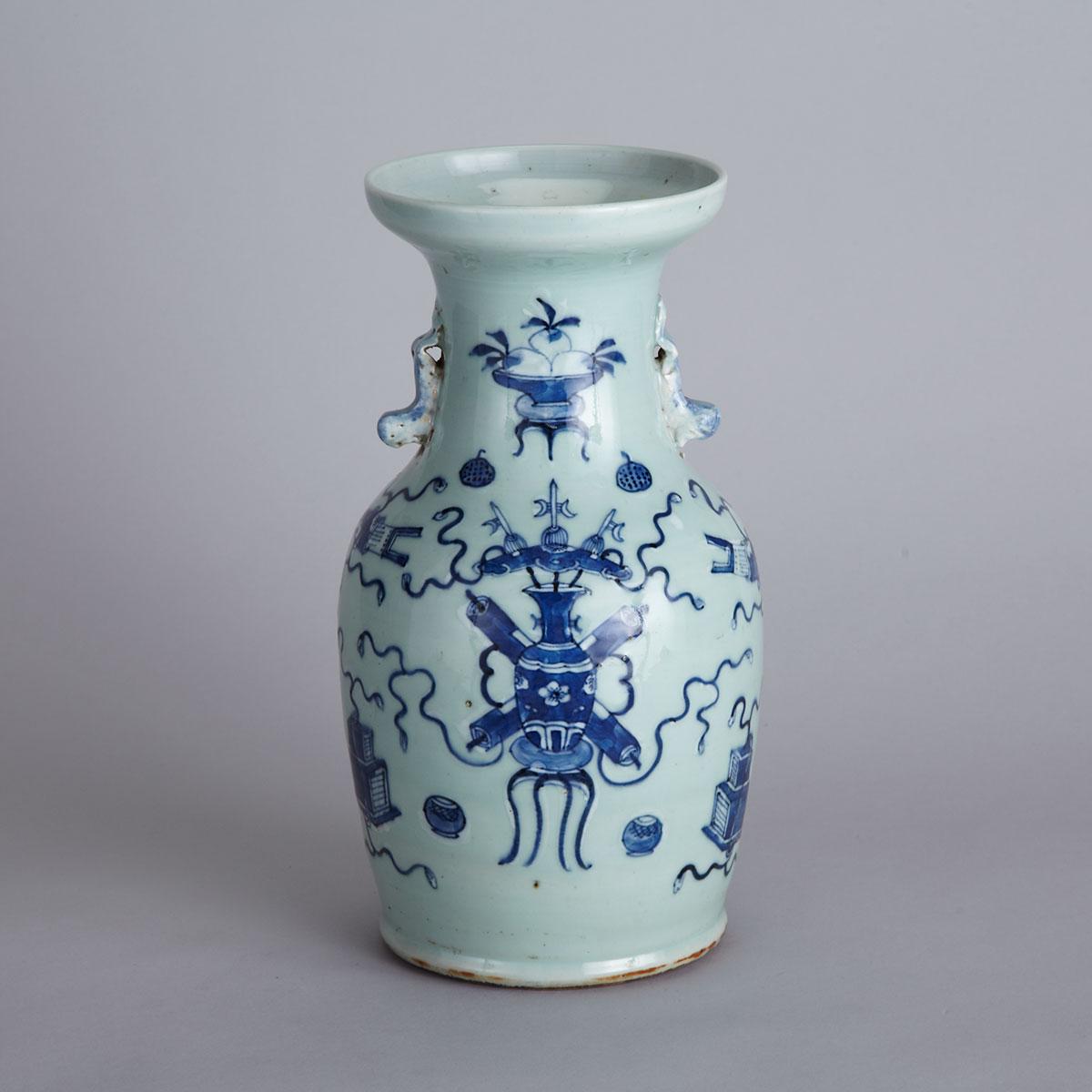 Blue and White Turquoise Ground Baluster Vase, Early 20th Century