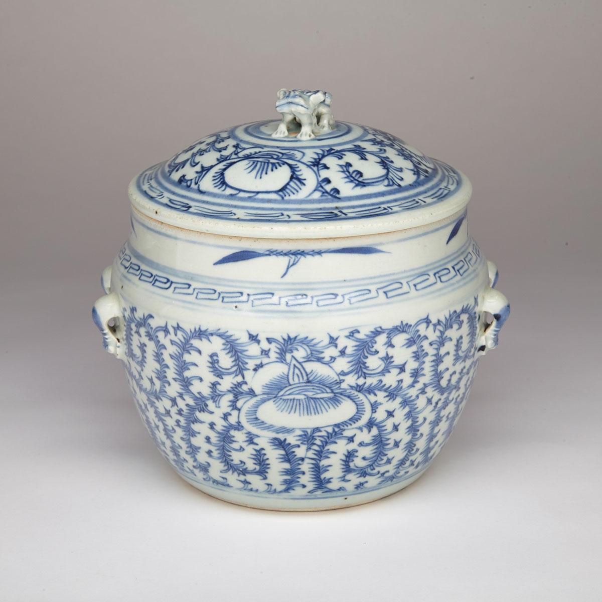 Blue and White Congee Pot and Cover, 19th Century 