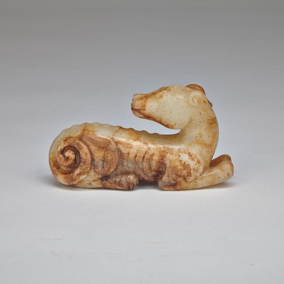 Mottled Yelow Jade Carving of a Dog