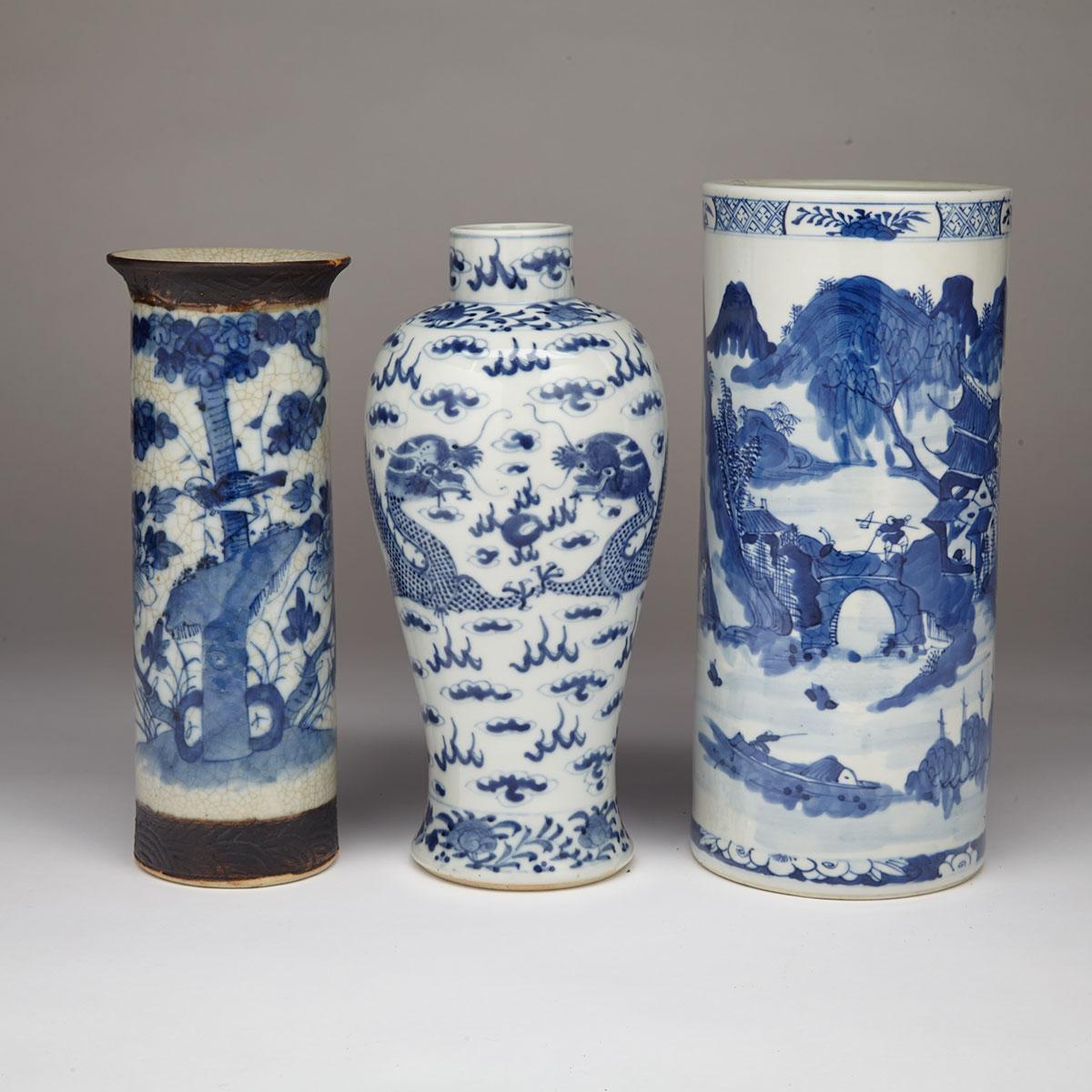 Three Blue and White Porcelain Items