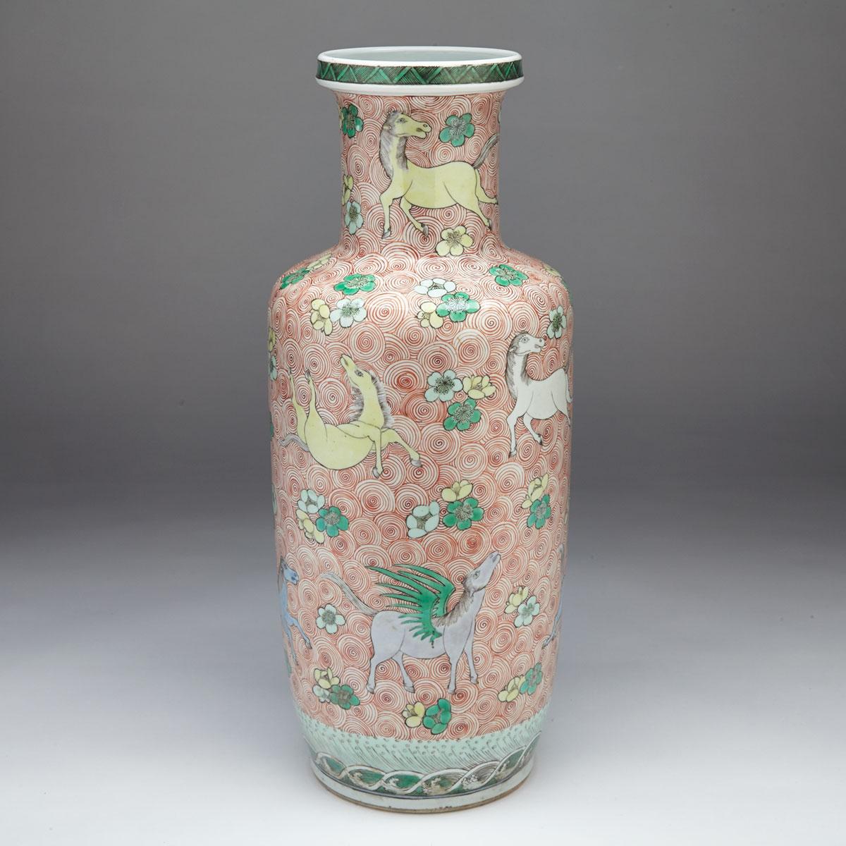 Famille Verte Rouleau Vase, Kangxi Mark, Republican Period