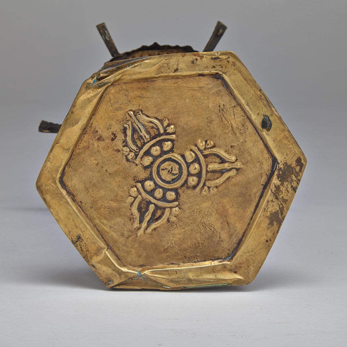 Brass Temple-Form Rotating Calendar, Tibet, Early 20th Century