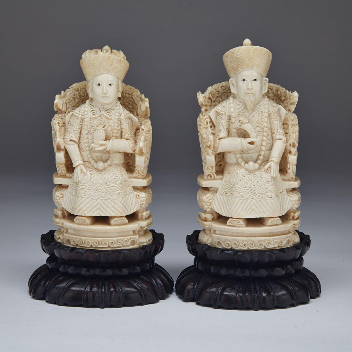 Ivory Carved Seated King and Queen, Circa 1940’s