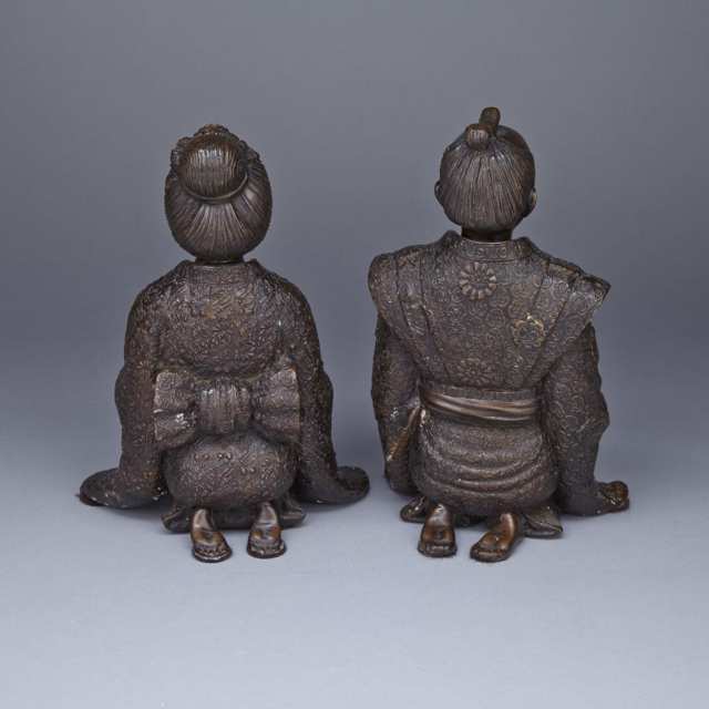 Pair of Bronze Seated Okimono, Mid-20th Century