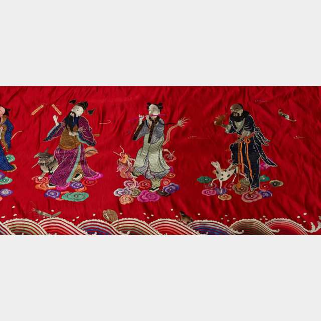 Large Red Ground Silk Embroidered Daoist Textile