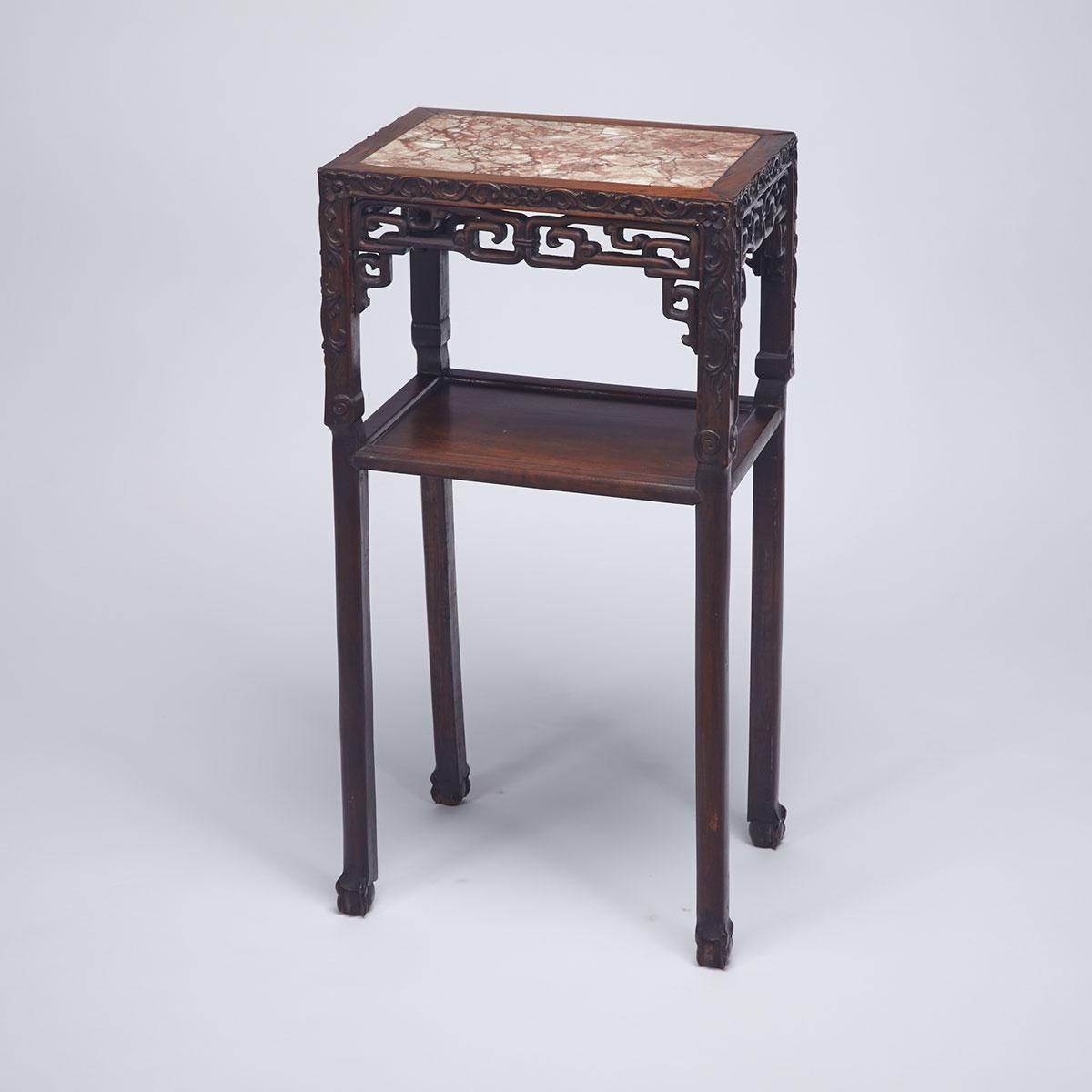 Export Rosewood and Marble Inlay Plant Stand, Early 20th Century