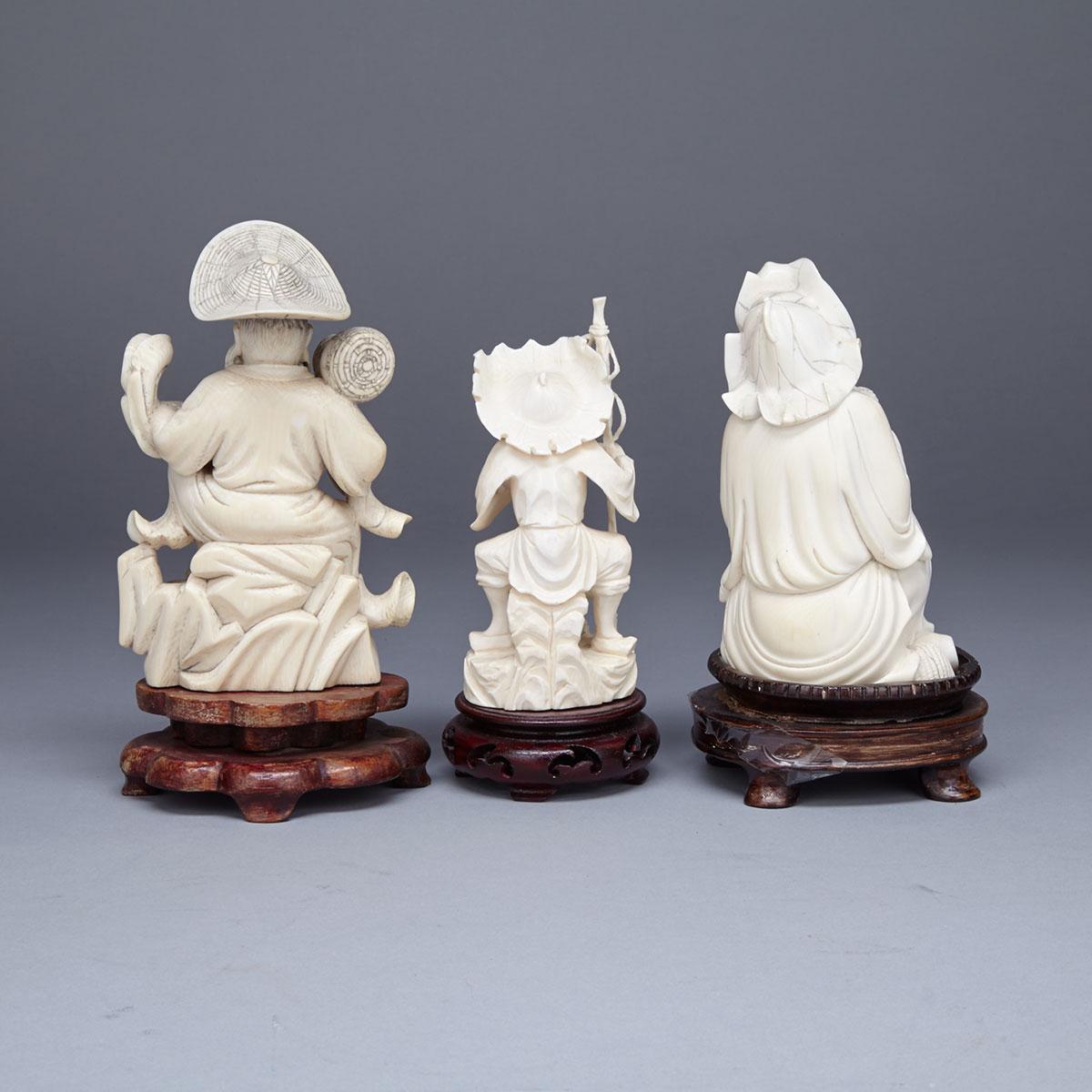 Three Ivory Carved Fishermen, Circa 1930-1940