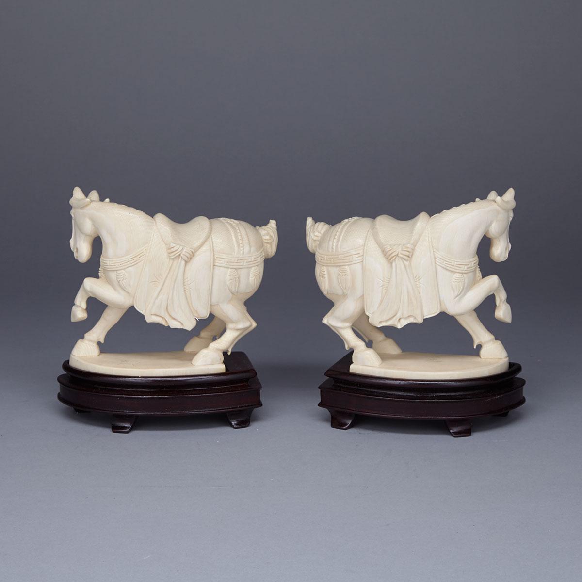 Pair of Small Ivory Carved  Horses