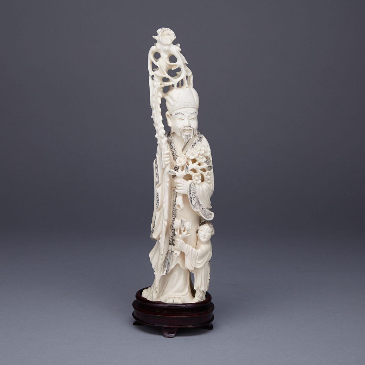 Ivory Carved Figure of Scholar and Attendant, Circa 1940’s