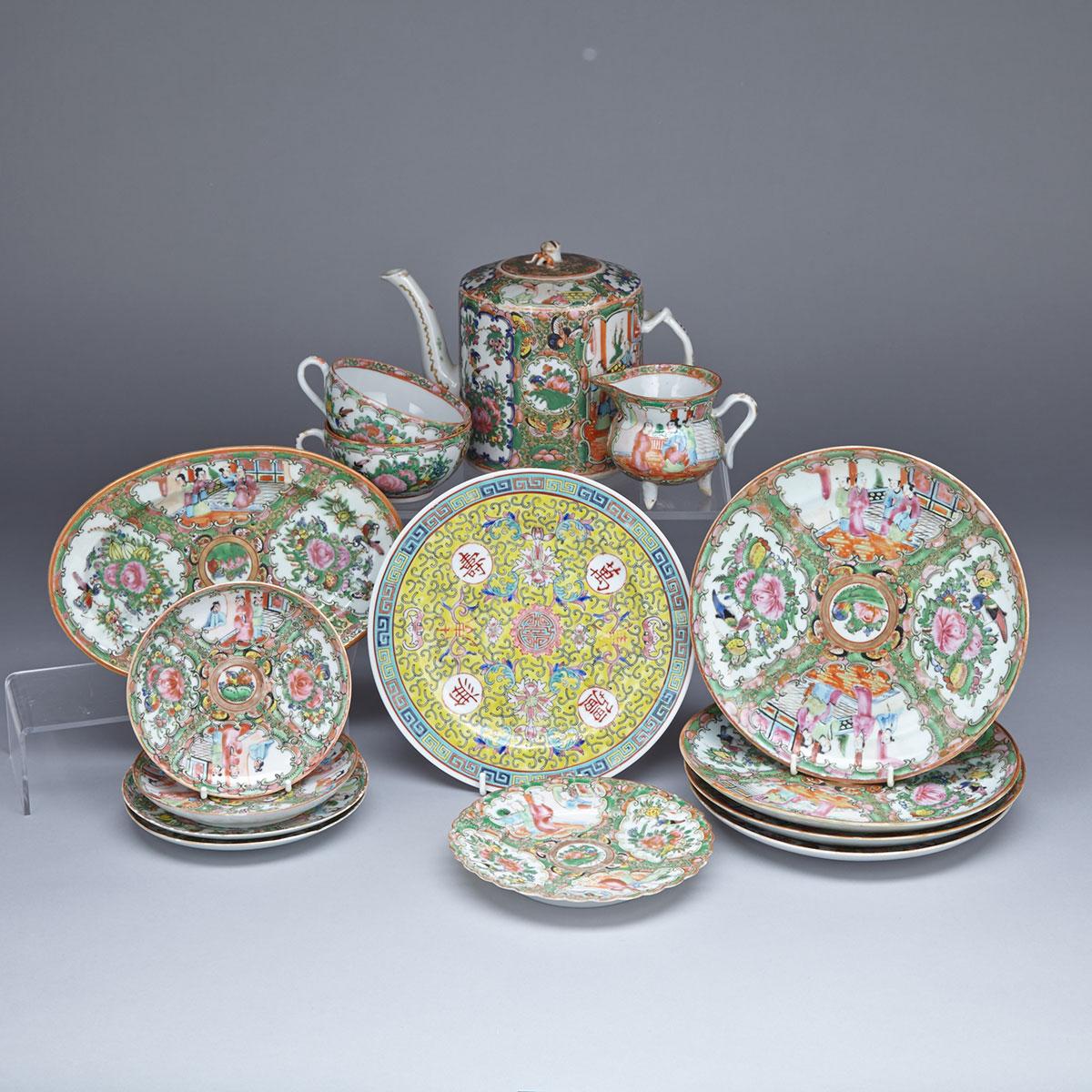 Fourteen Assorted Export Canton Rose Wares, 19th Century