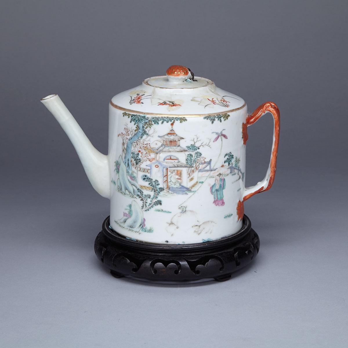 Famille Rose Figural Teapot, Tongzhi Mark and Period (1862-1874)