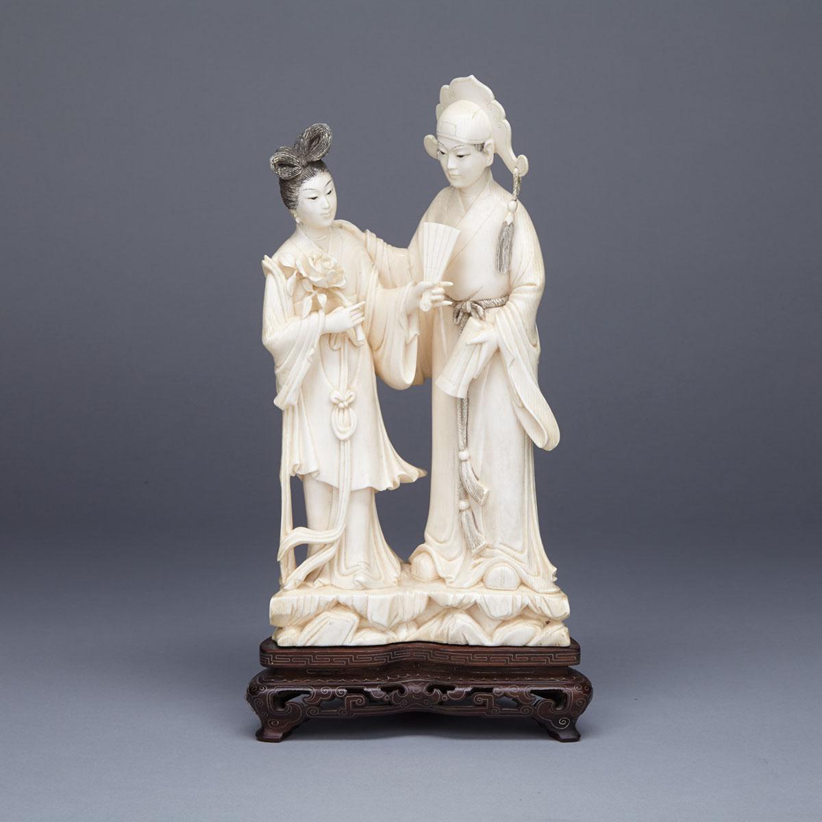 Ivory Carved Scholar and Maiden Group, Circa 1930’s