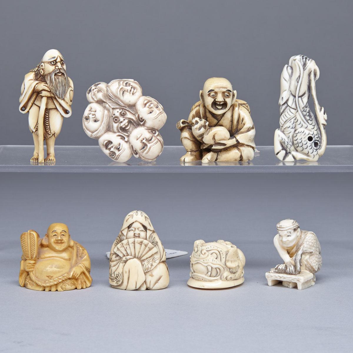 Eight Various Ivory Netsukes, Circa 1900-1940