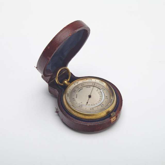 British Pocket Gilt Metal Barometer/Thermometer, 1908