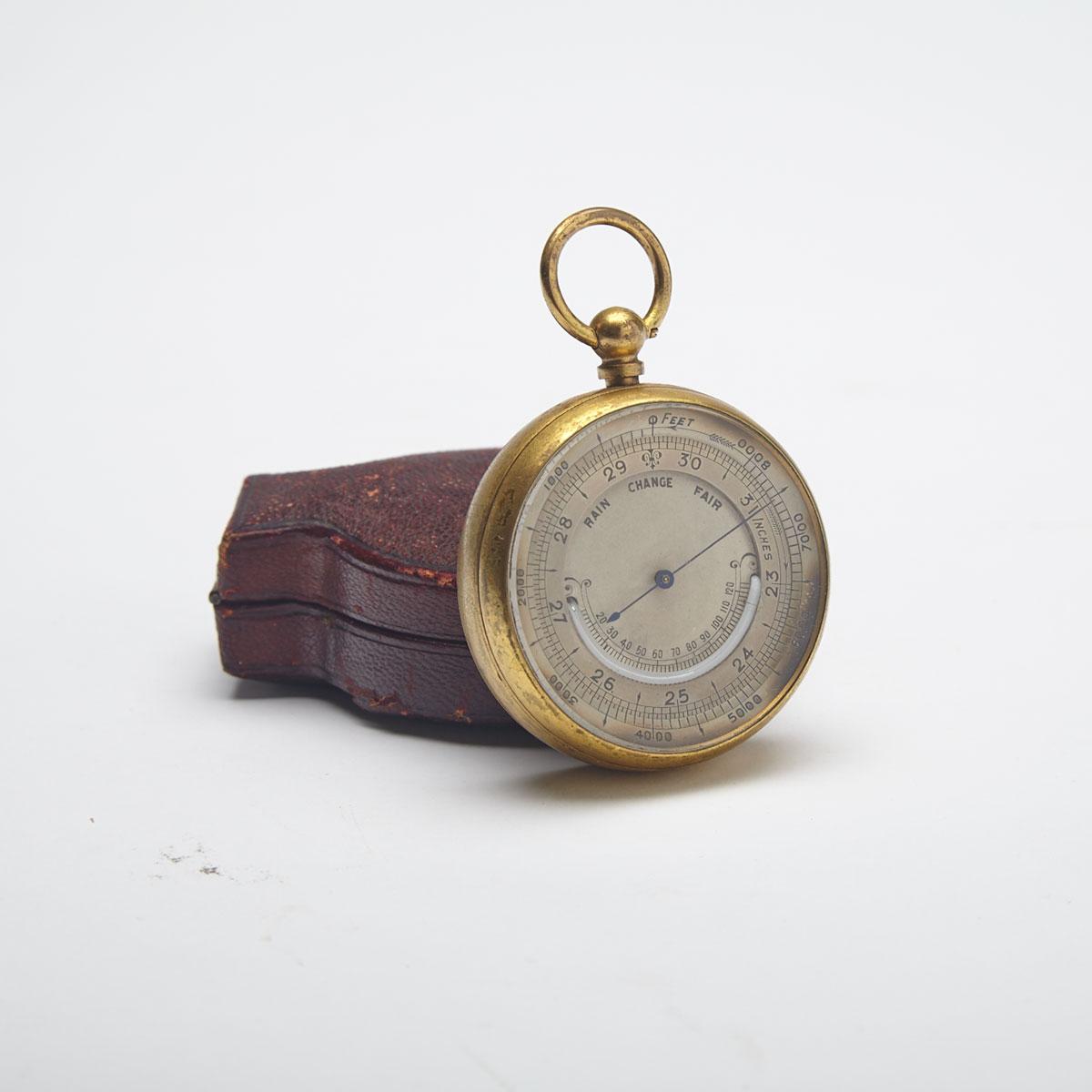 British Pocket Gilt Metal Barometer/Thermometer, 1908