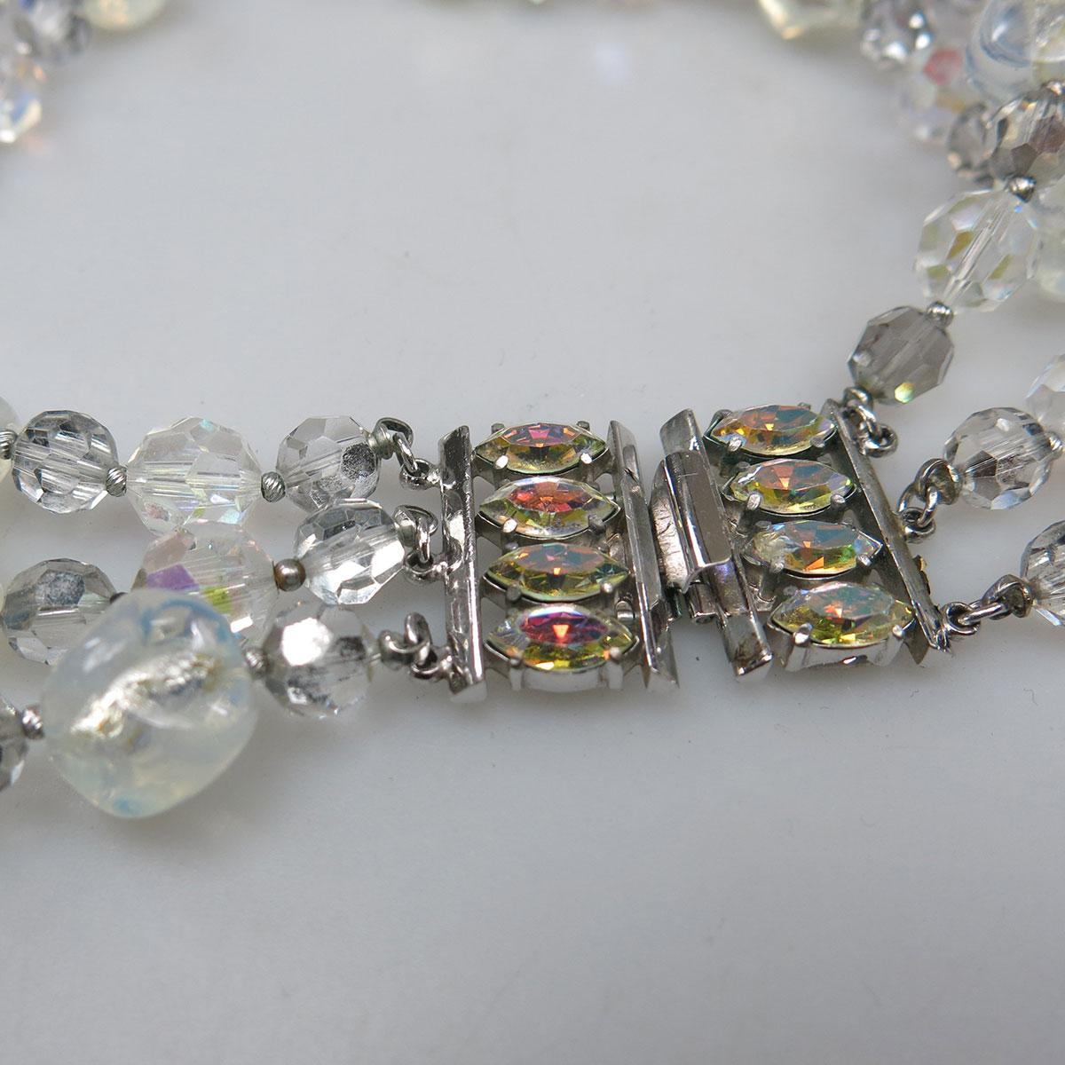 Sherman Triple Strand Smokey And Opalescent Glass Bead Necklace