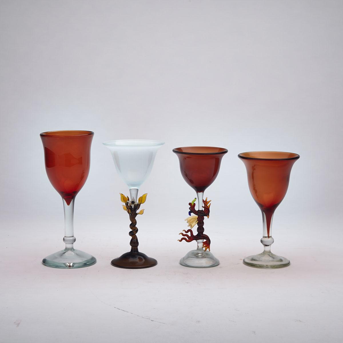 Edward Roman (Canadian, b.1941), Four Coloured Glass Goblets, 1977-81