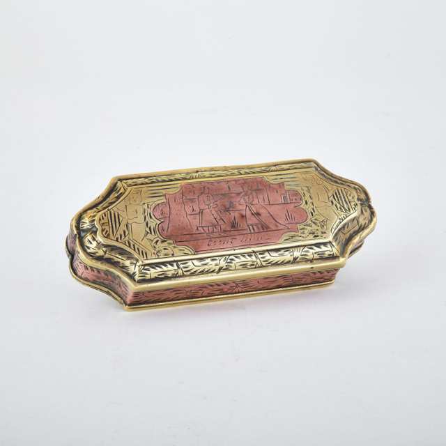 Dutch Copper Inset Brass Tobacco Box, mid 18th century