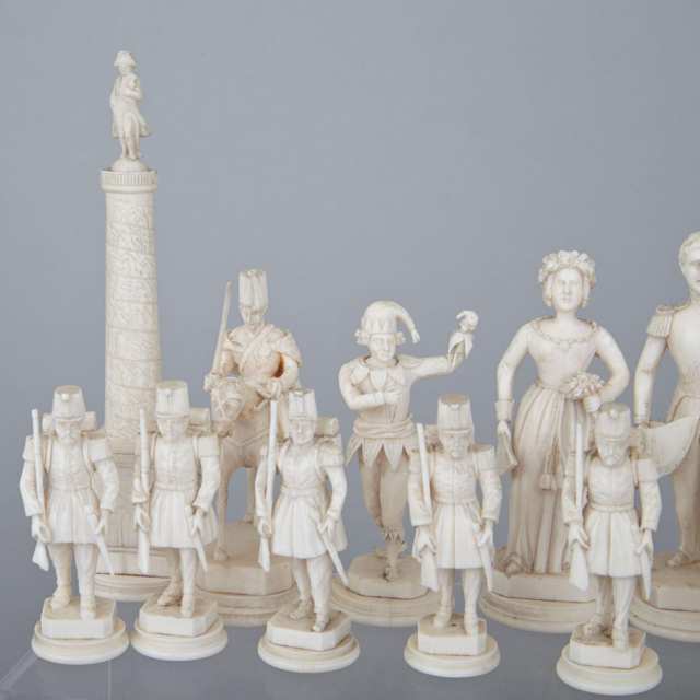 French Carved Ivory Battle of Algiers Chess Set, Dieppe, 1st half, 19th century