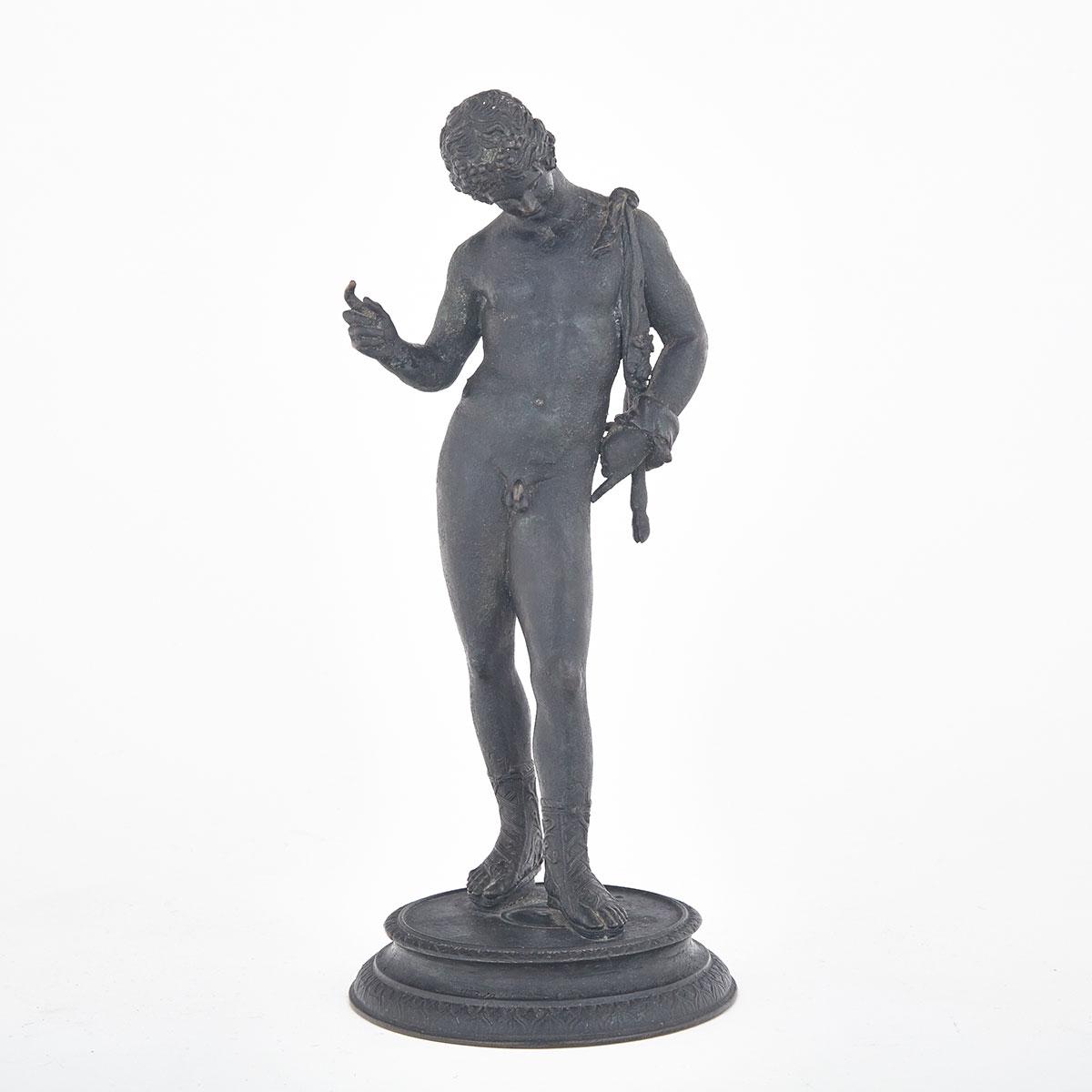 Neapolitan ‘Grand Tour’ Patinated Bronze Figure of Narcissus, After the Antique, mid 19th century