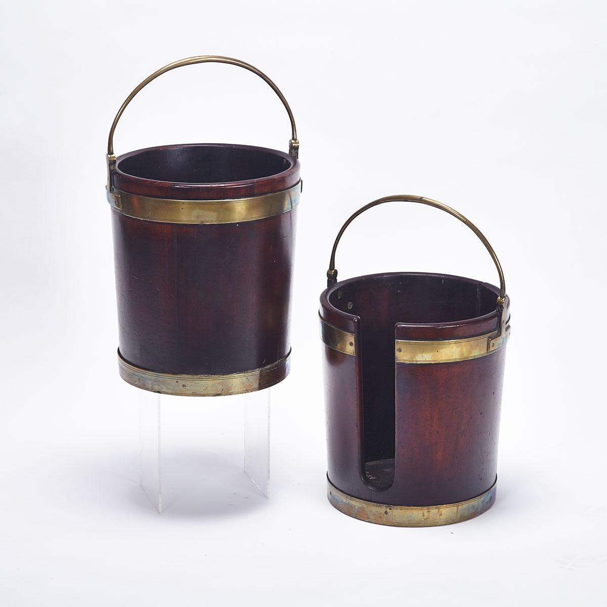 Pair of Irish Brass Bound Mahogany Peat and Plate Buckets, late 18th century