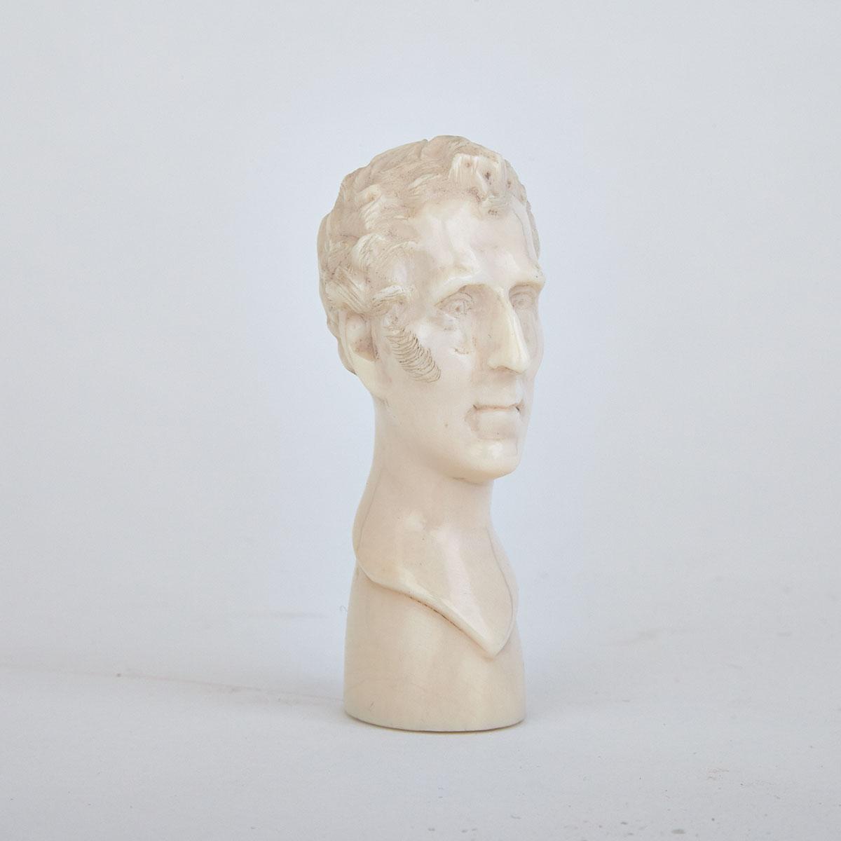 Carved Ivory Cane Handle in the Form of the Head of Arthur Wellesley, 1st Duke of Wellington, early/mid 19th century