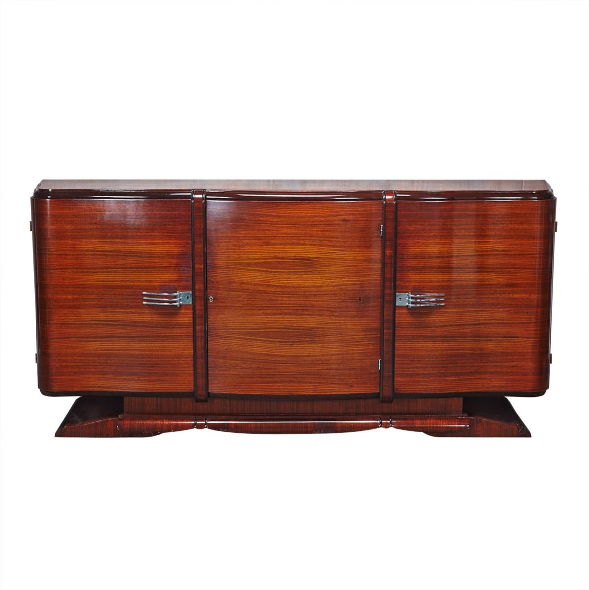 Large French Art Deco Rosewood and Ebonized Wood Sideboard, c.1930