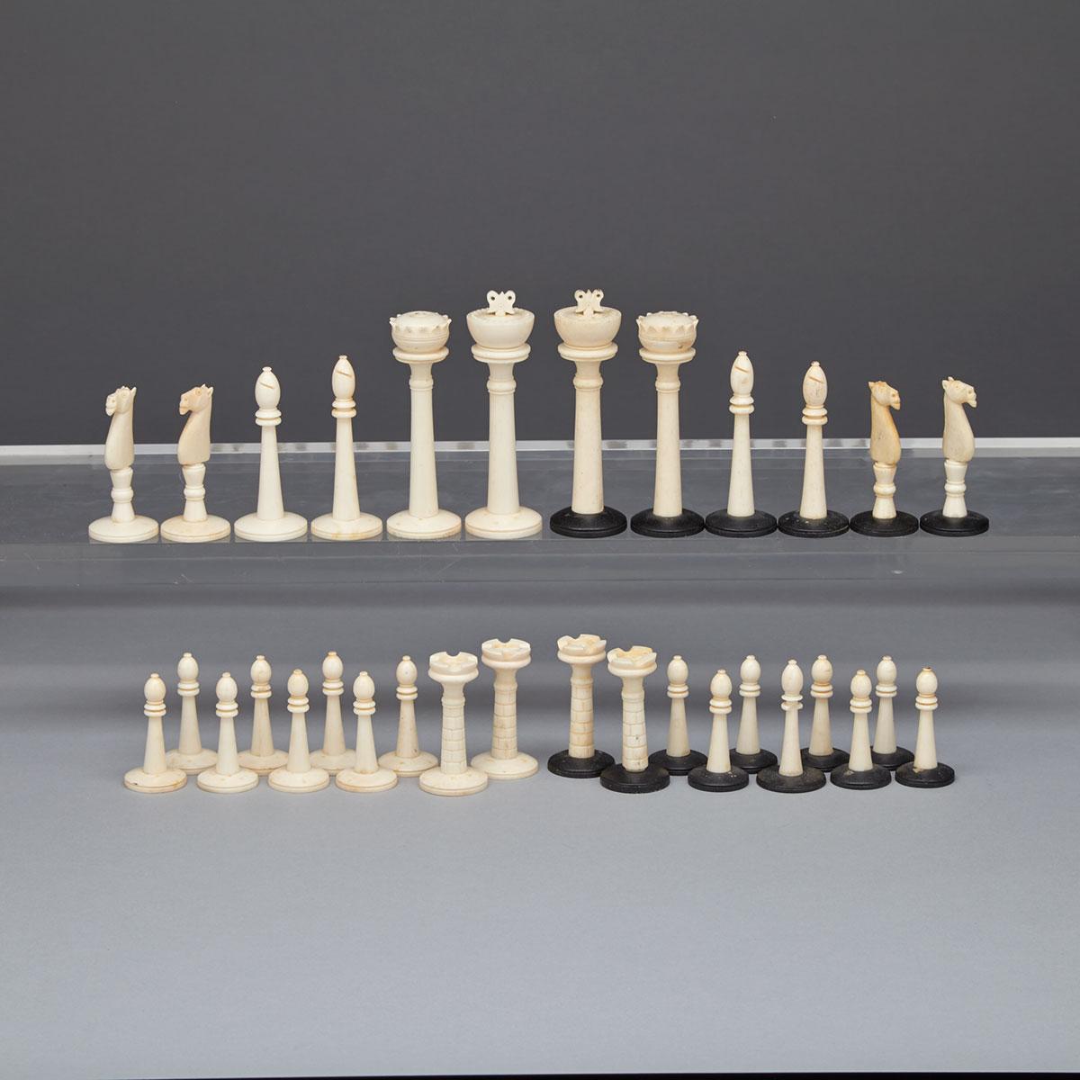 Anglo-Indian Turned and Carved Bone Chess Set, 19th century