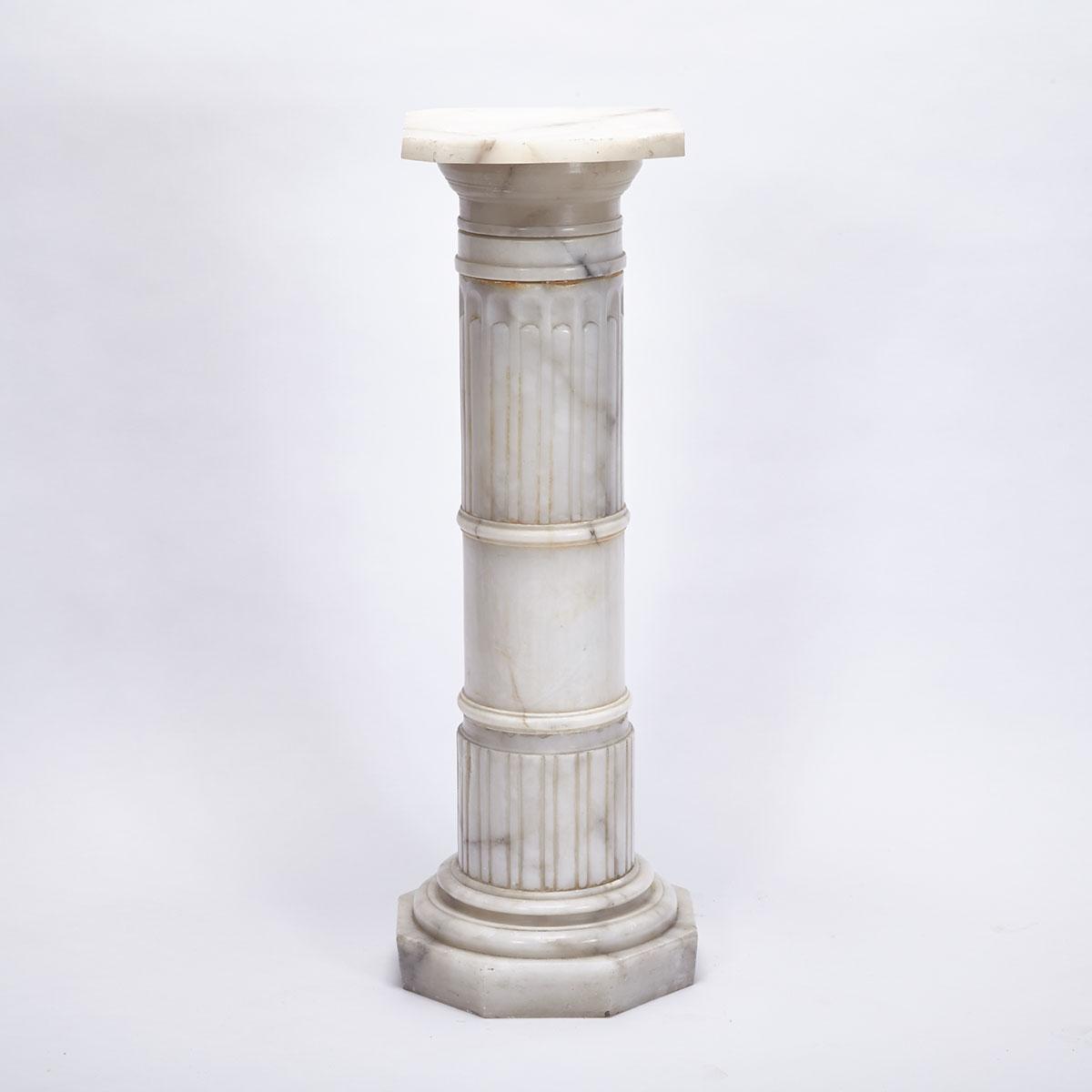Italian White Alabaster Column Form Pedestal, 19th/early 20th century