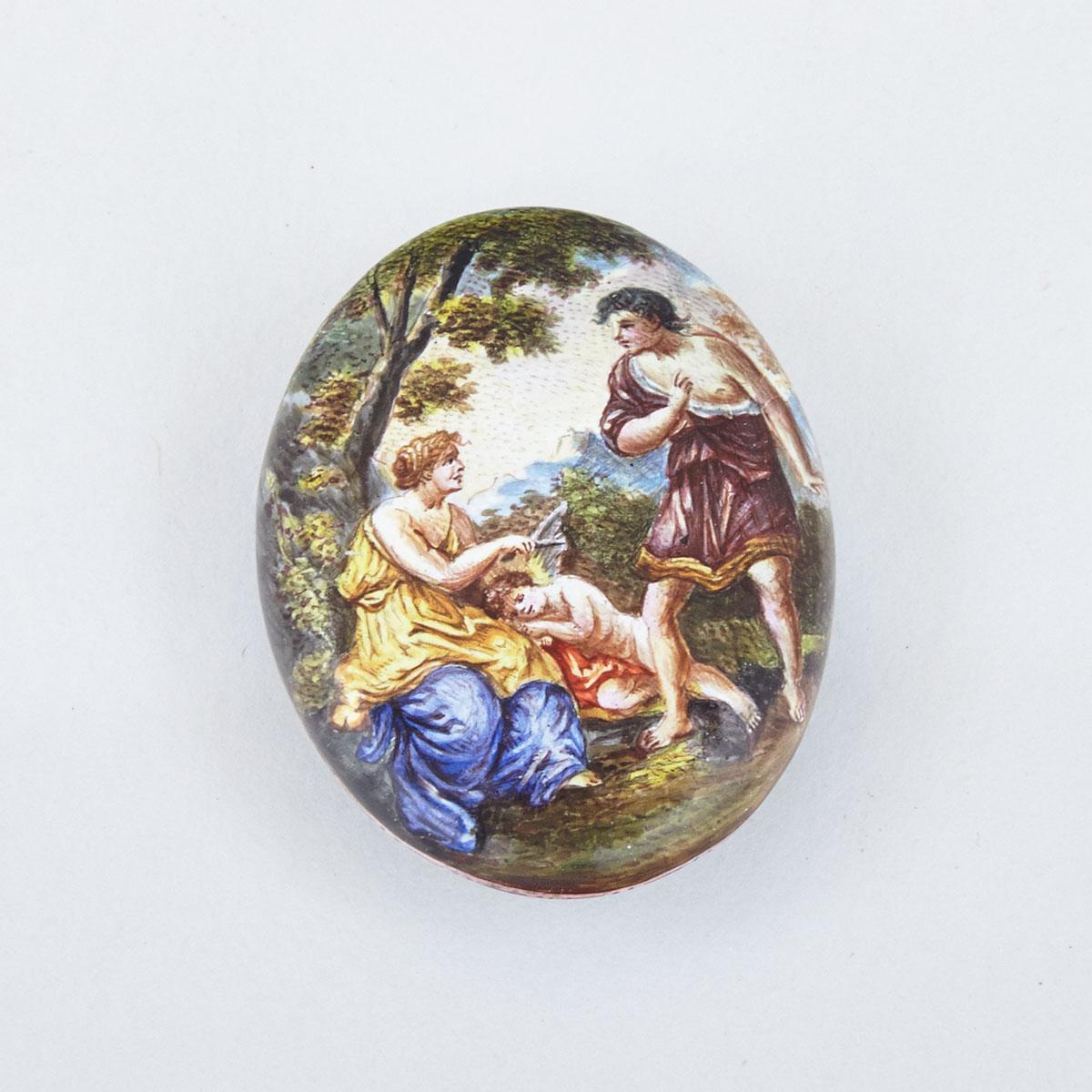 Viennese Enamelled Oval Snuff or Pill Box, 19th century