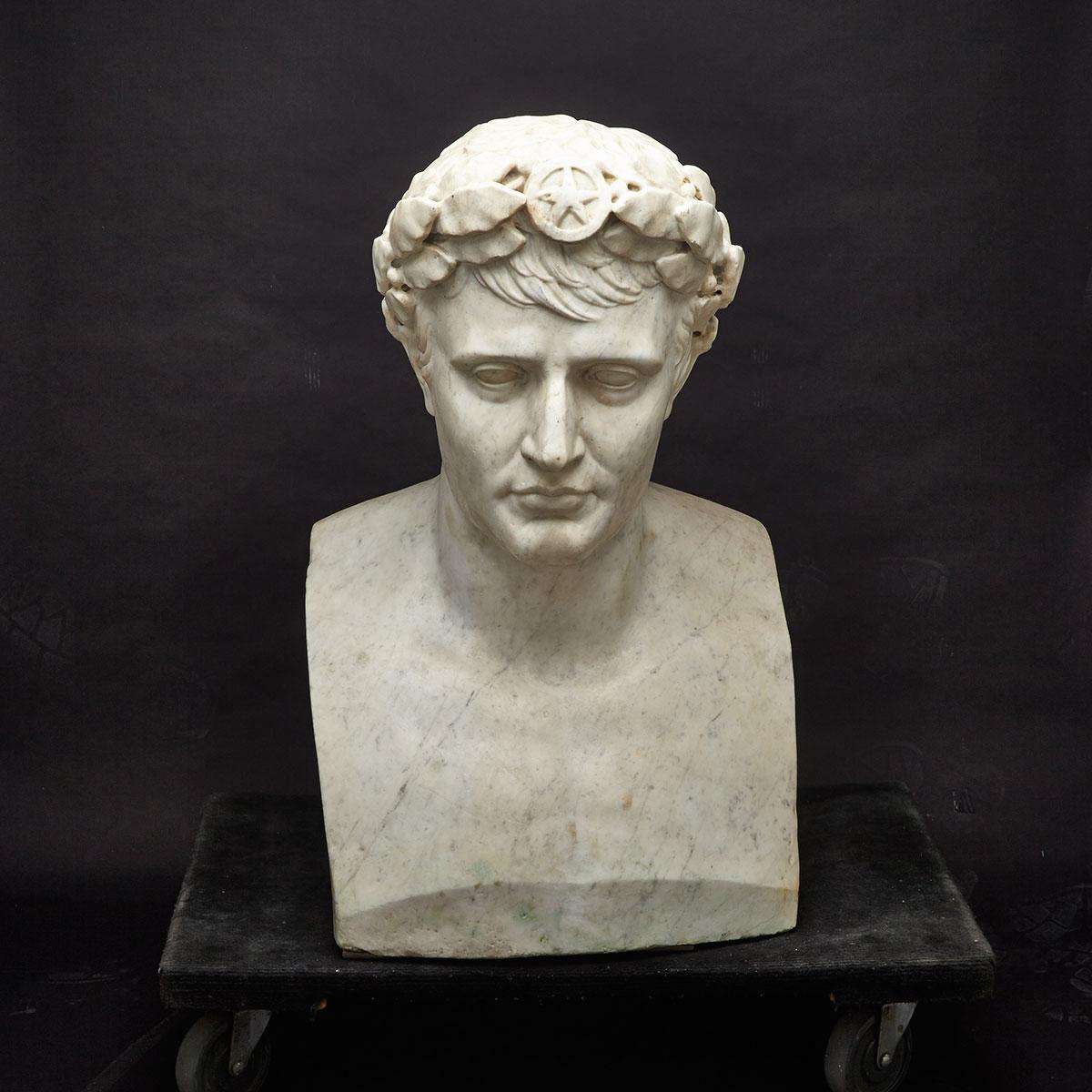 Large French White Marble Bust of Napoleon I, Emperor, 19th century