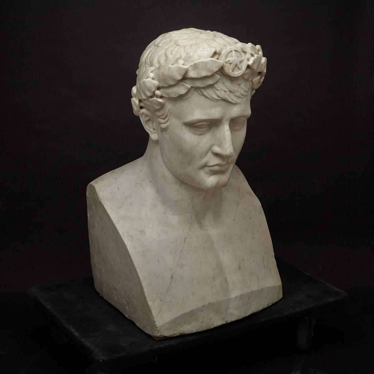 Large French White Marble Bust of Napoleon I, Emperor, 19th century