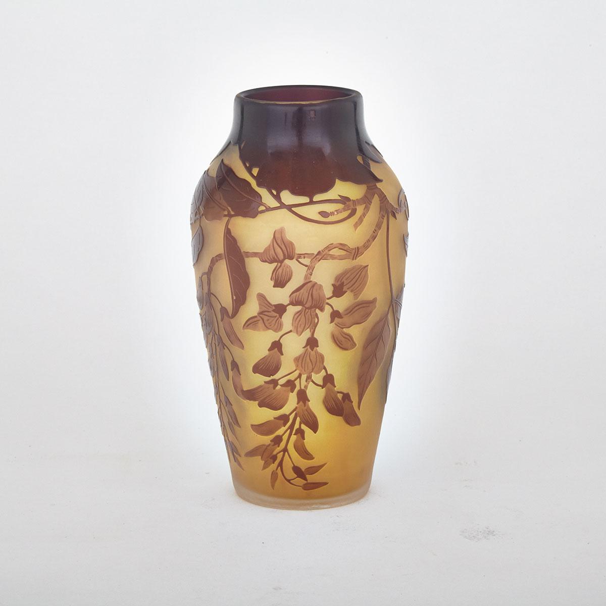 Gallé Wisteria Cameo Glass Vase, c.1900
