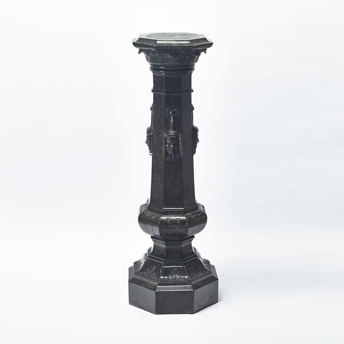 Continental Column Form Green Granite Pedestal, late 19th century