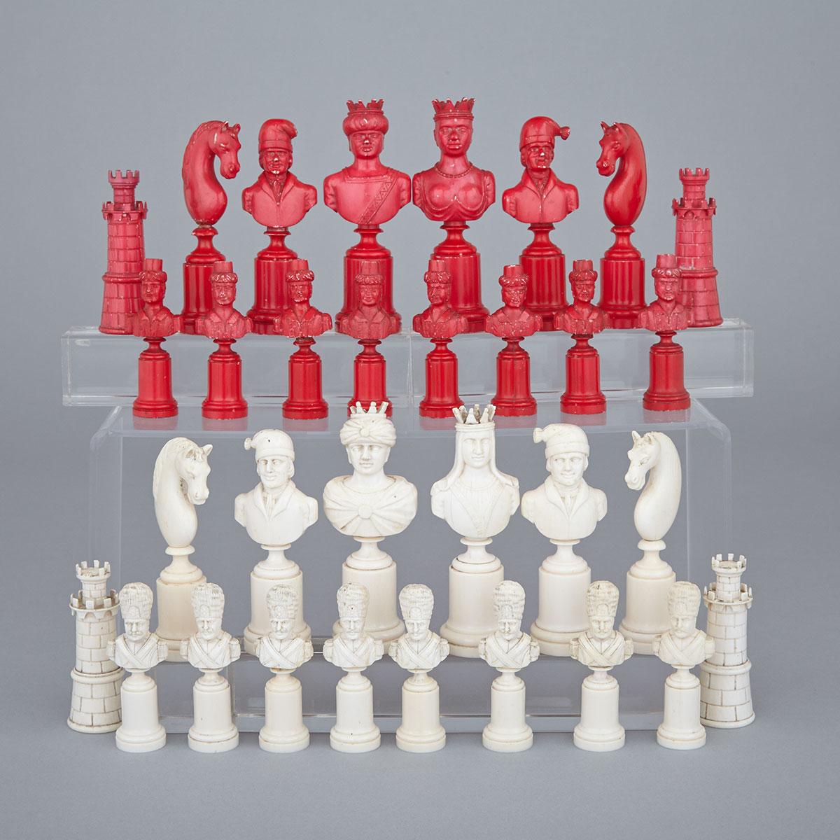 French Turned and Carved Ivory Europe vs. Moors Bust Form Chess Set, 19th century