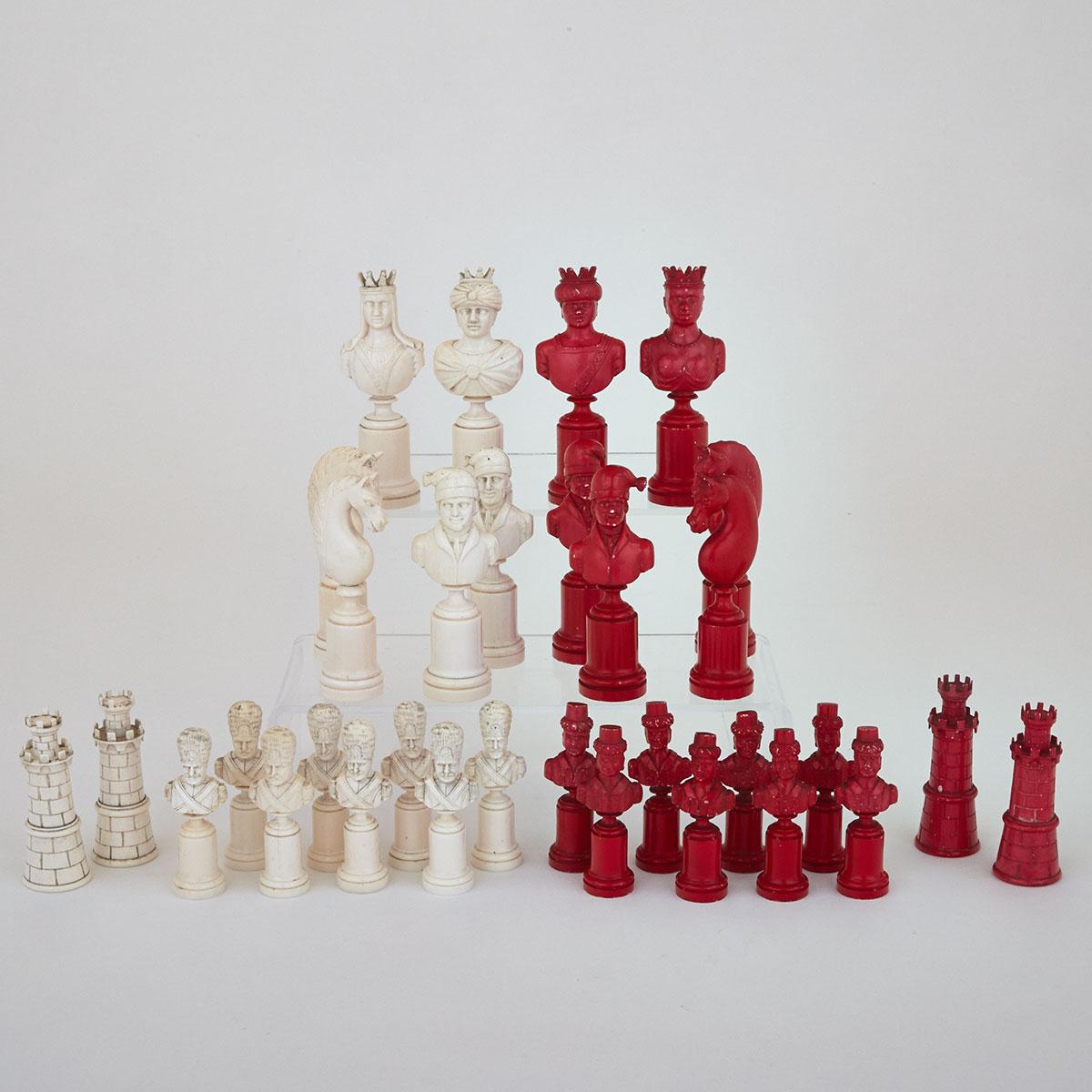 French Turned and Carved Ivory Europe vs. Moors Bust Form Chess Set, 19th century