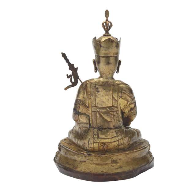 Large Gilt Repoussé Bronze Figure of Padmasambhava, Tibet, 17th Century
