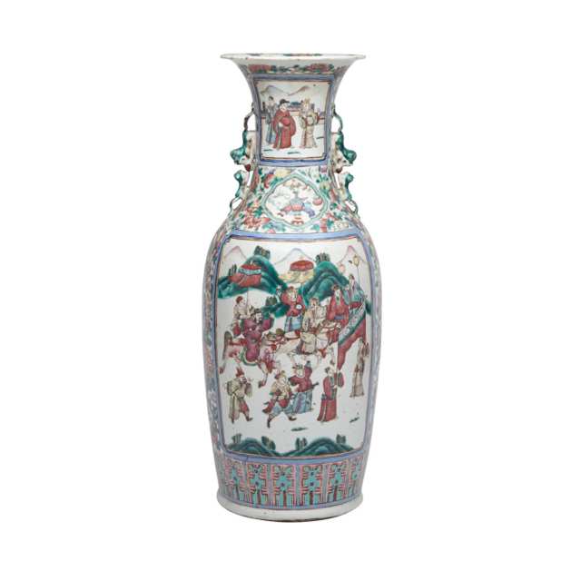 Large Famille Rose Figural Vase, 19th Century