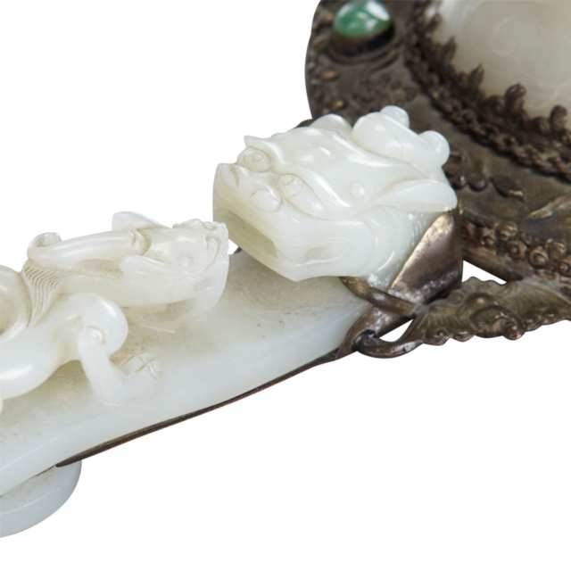 Large Export Two-Piece Jade and Silver Mirror, 19th Century