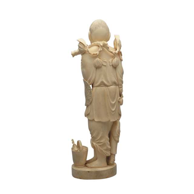 Large Ivory Carved Figure of a Farmer and Boy, Circa 1940’s