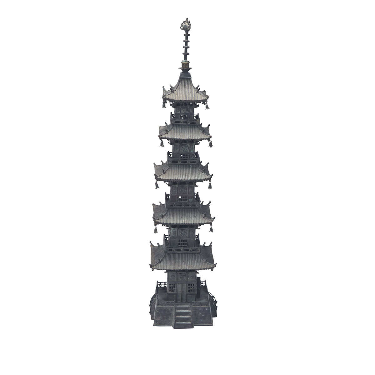 Large Bronze Five-Storey Buddhist Pagoda, China, 19th Century