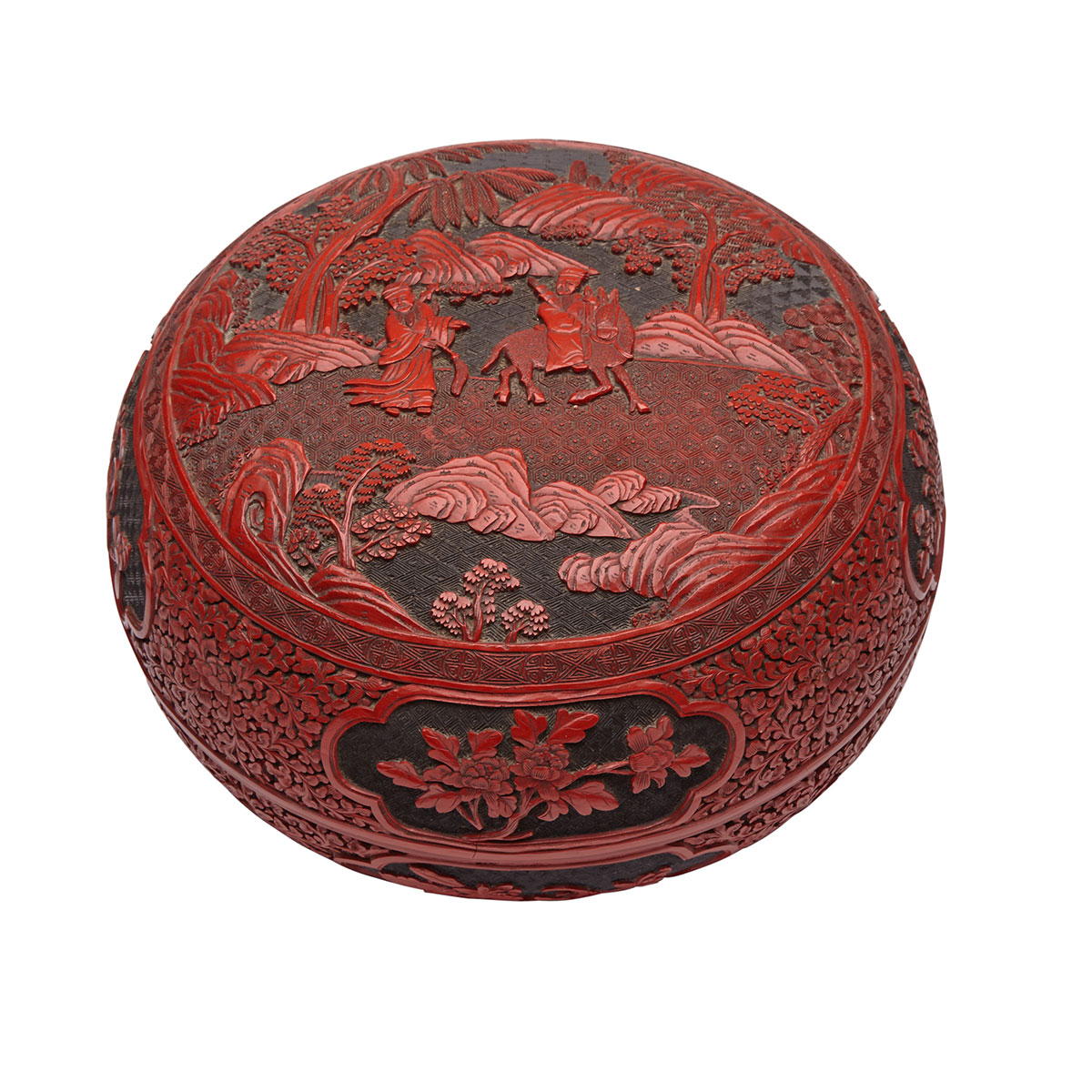 Large Cinnabar Lacquer Carved ‘Daoist’ Box and Cover, 19th Century