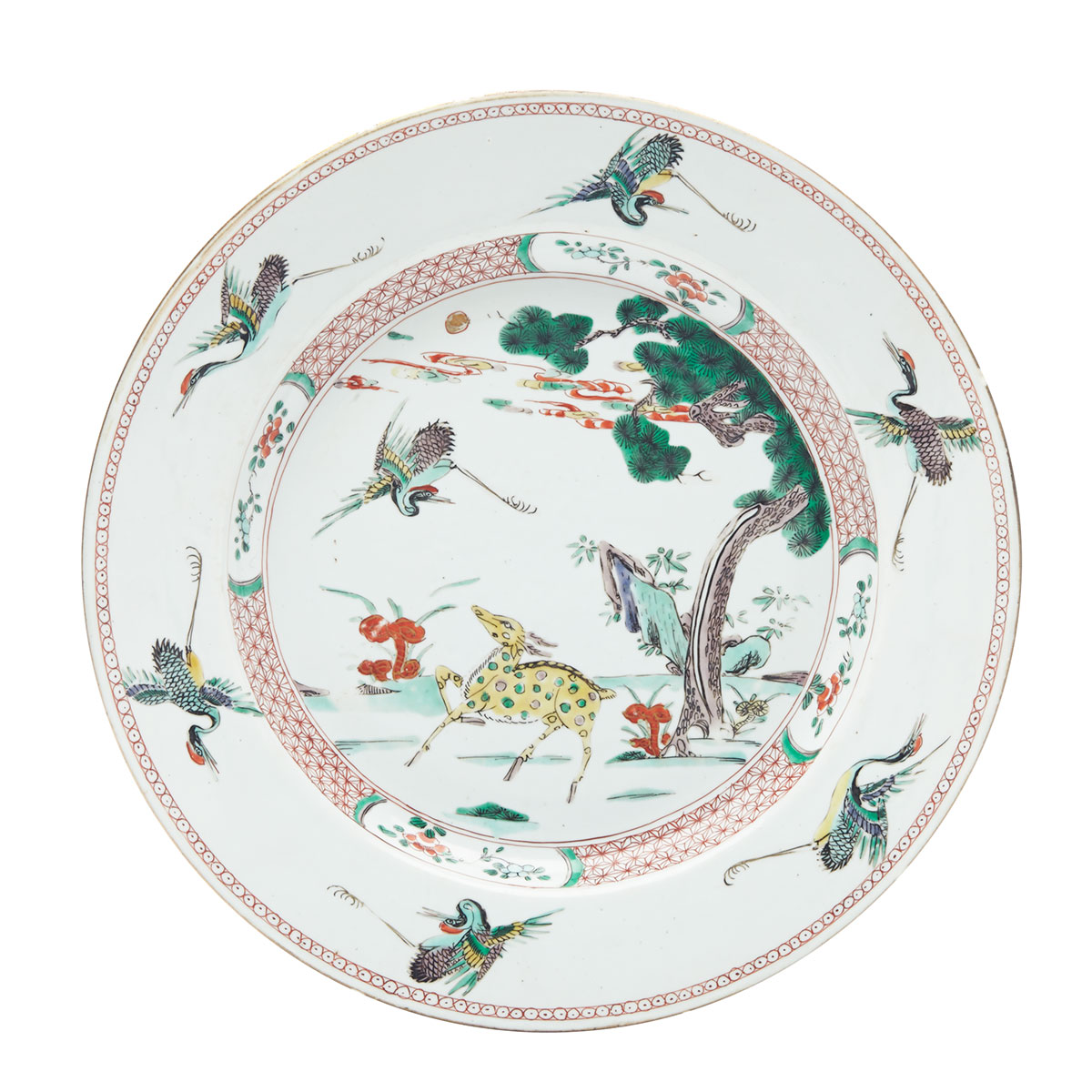 Large Export Famille Verte ‘Longevity’ Plate, Kangxi Period (1662-1722)