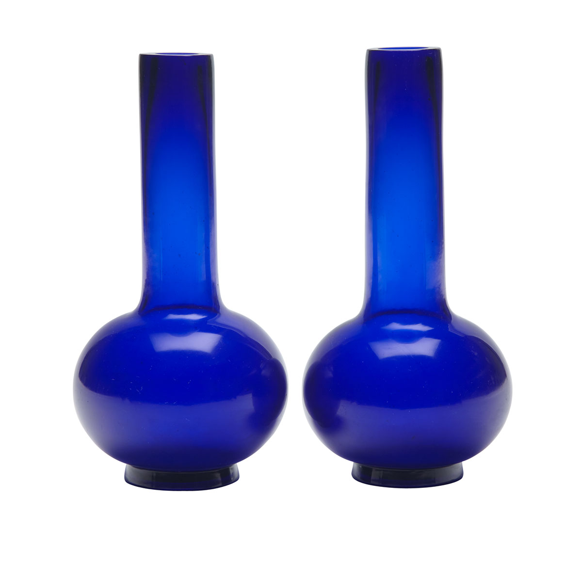 Pair of Blue Peking Glass Bottle Vases, Qianlong Mark, 18th Century