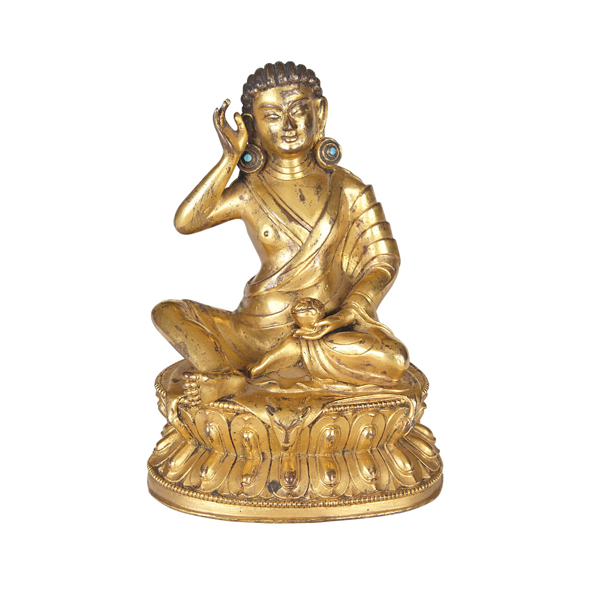 Gilt Bronze Seated Figure of Milarepa, Tibeto-Chinese, 18th/19th Century