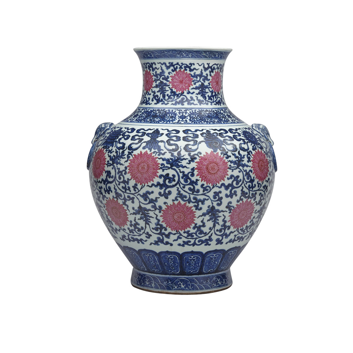 Large Pink-Enamelled Blue and White Ming-Style Hu Vase, Qianlong Mark, 19th Century