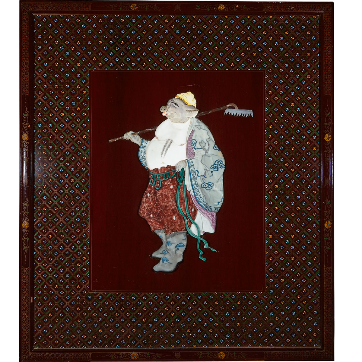 Hardstone Inlay Panel of Zhu Bajie, Mid-20th Century