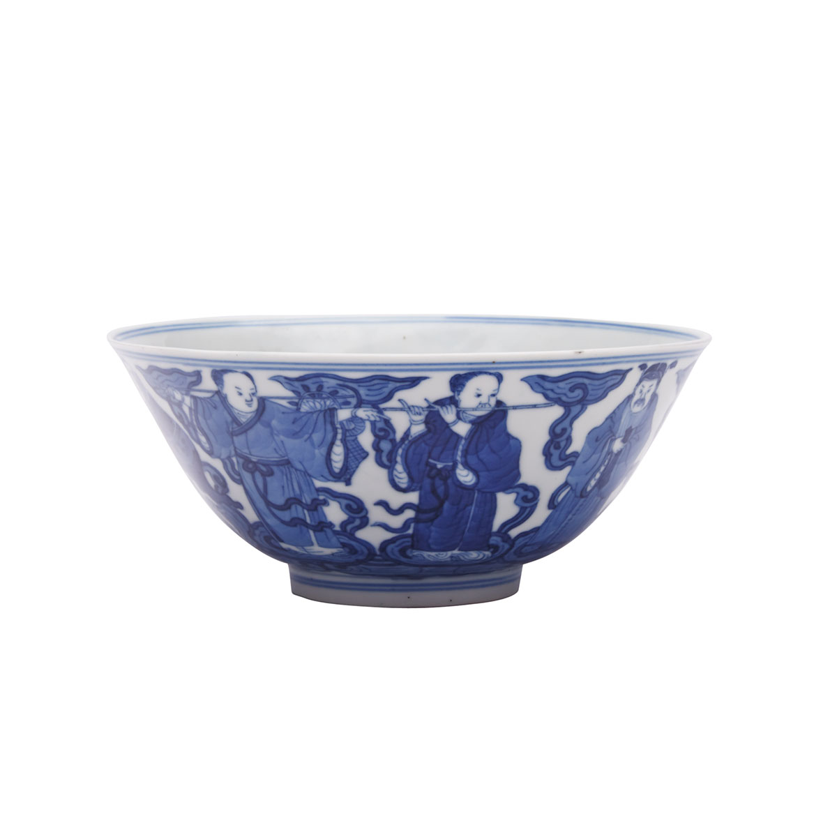 Blue and White Immortals Bowl, Qianlong Mark, Guangxu Period (1875-1908)