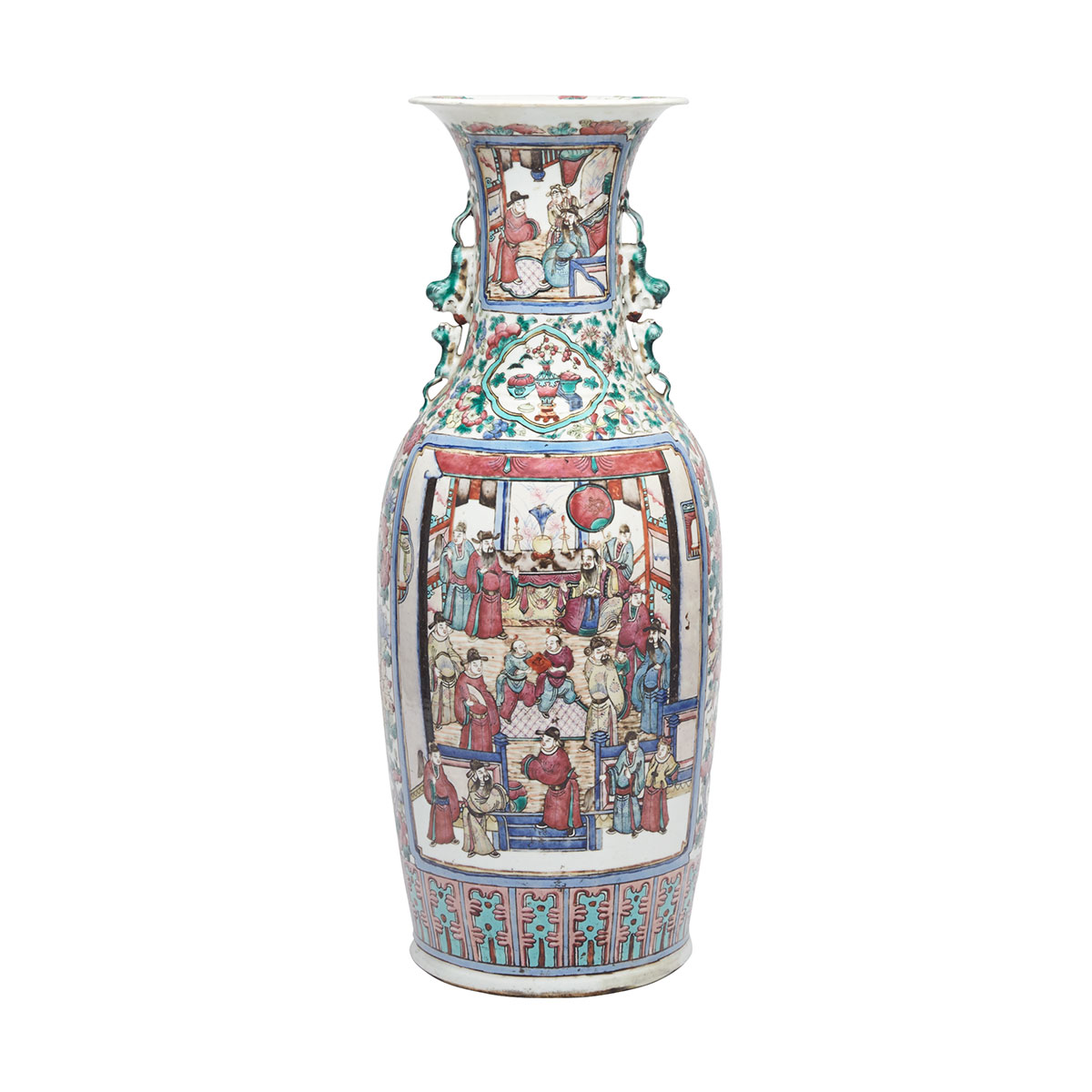 Large Famille Rose Figural Vase, 19th Century